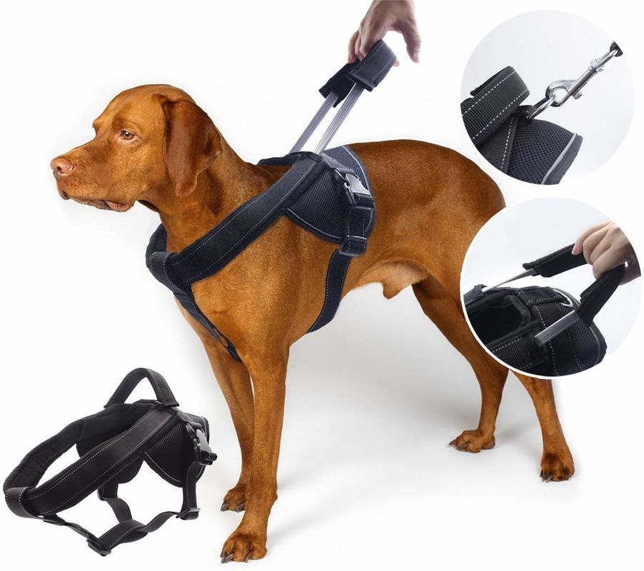 Heavy Duty Nylon Dog Harness Soft Padded With Special Extended Integrated Short Leash Design